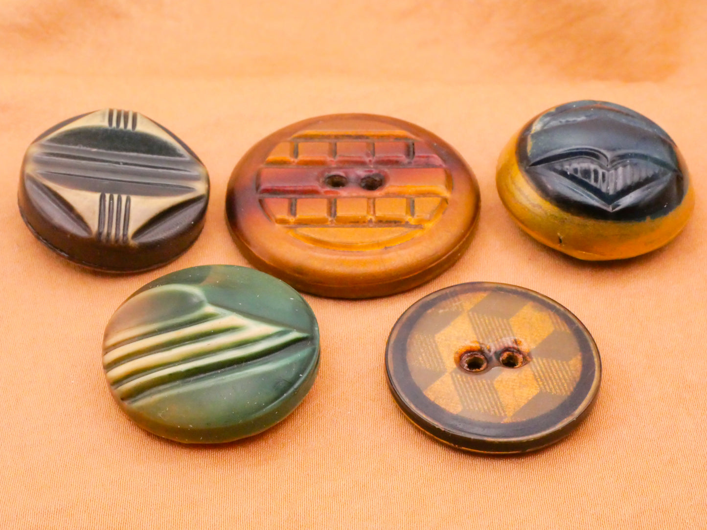Art Deco Blue Green Bronze Celluloid Early Plastic Button Various 27-36mm