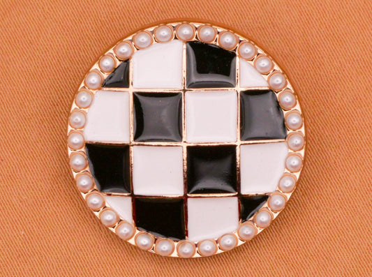 Checkerboard Pearl Edge Enamel Metal Button 23mm
