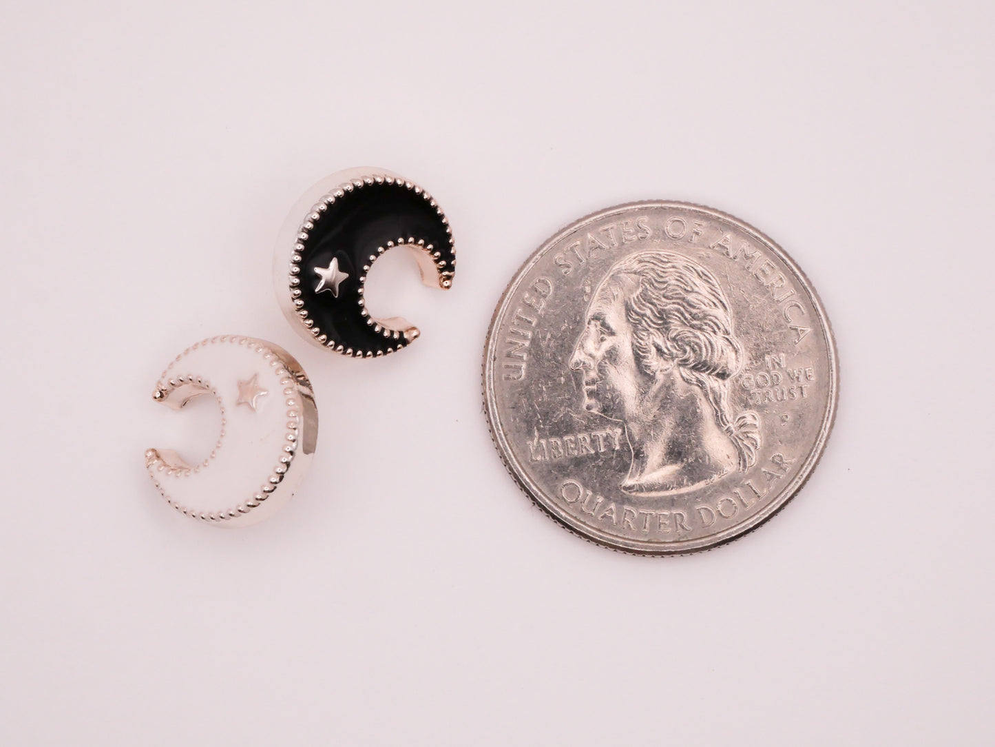 Crescent Moon Star White Black Plastic Set of Ten Buttons 13mm