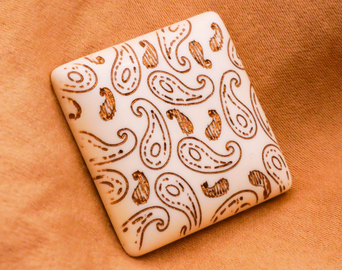 Paisley Gold Pattern Square Plastic Button 25mm