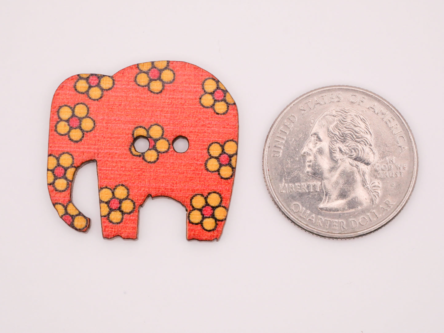 Elephant Colorful Patterns Wood Set of Five Buttons 28x30mm