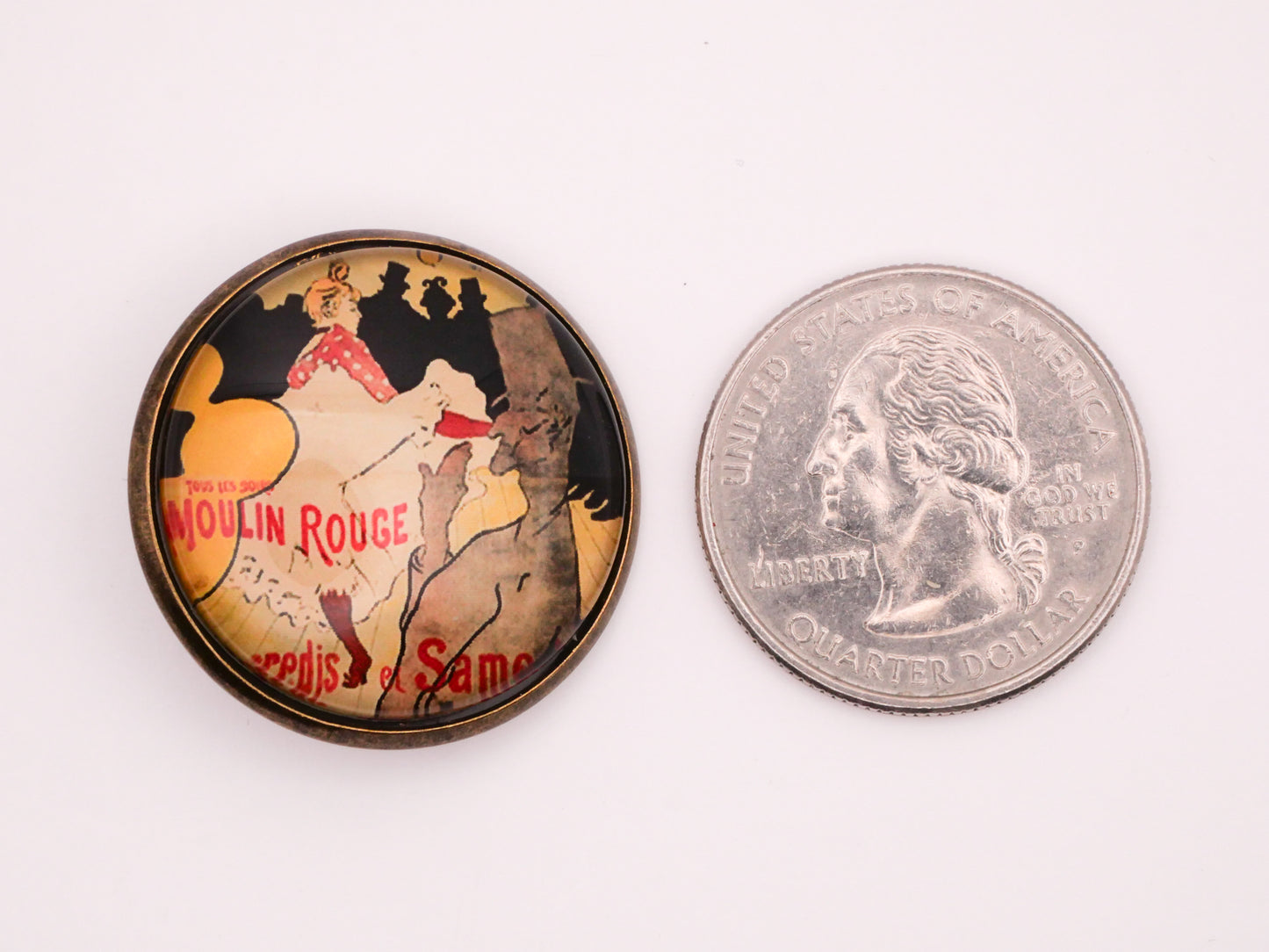 Moulin Rouge Cancan Dancer Paris France Glass Dome Metal Button 28mm