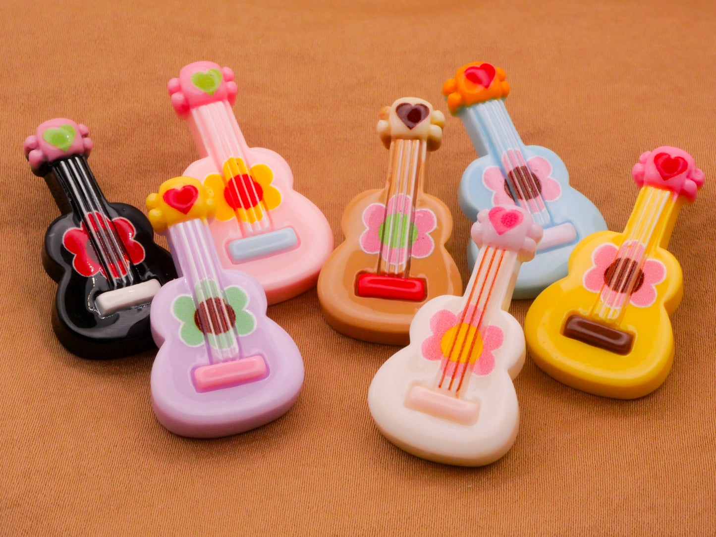 Guitar Flower Colorful Plastic Assorted Set of Three Buttons 18x32mm