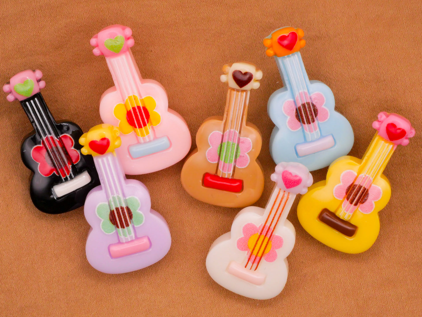 Guitar Flower Colorful Plastic Assorted Set of Three Buttons 18x32mm