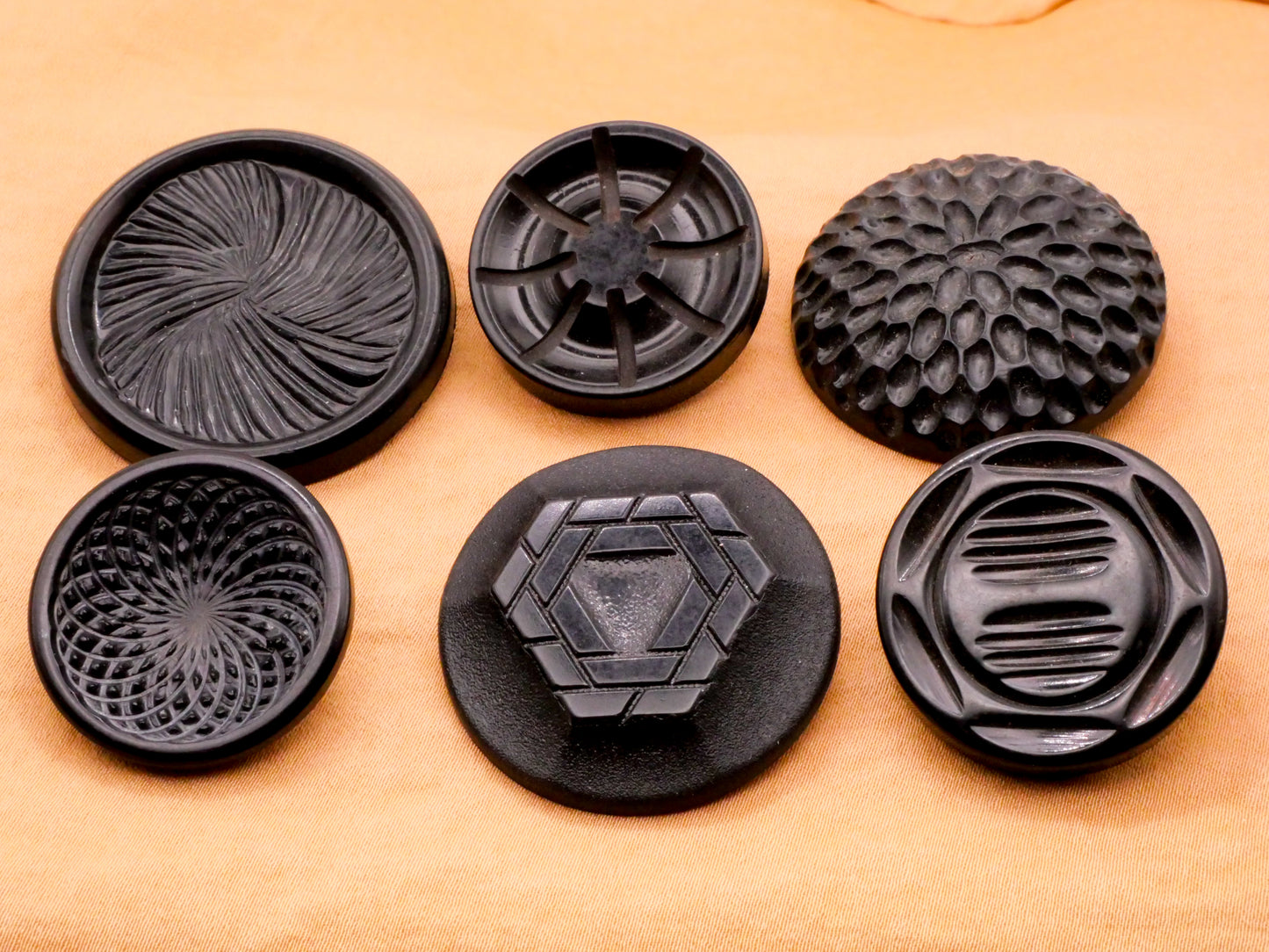 Carved Look Texture Mandala Geometric Vintage Black Plastic Button Various 27-37mm