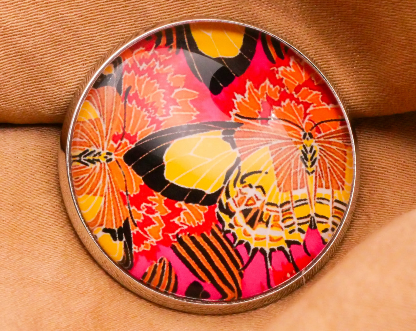 Moth Butterfly Pattern French Artist Eugène Séguy Dome Glass Silver Metal Button Various 27mm