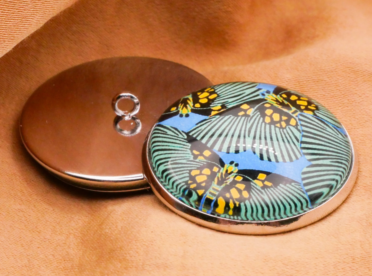 Moth Butterfly Pattern French Artist Eugène Séguy Dome Glass Silver Metal Button Various 27mm
