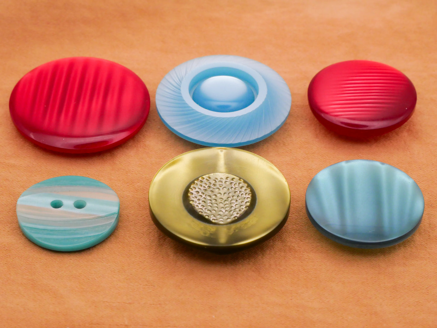 Pearlized Plastic Red Aqua Green Vintage Plastic Button Various 21-26mm