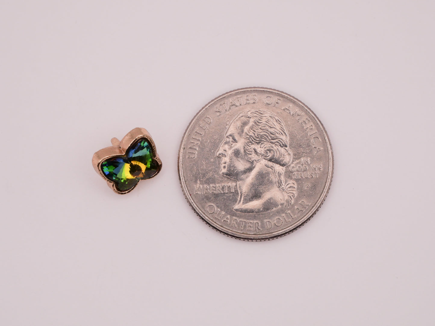 Butterfly Rainbow Iridescent Glass Rhinestone Gold Metal Pair of Buttons 9x10mm