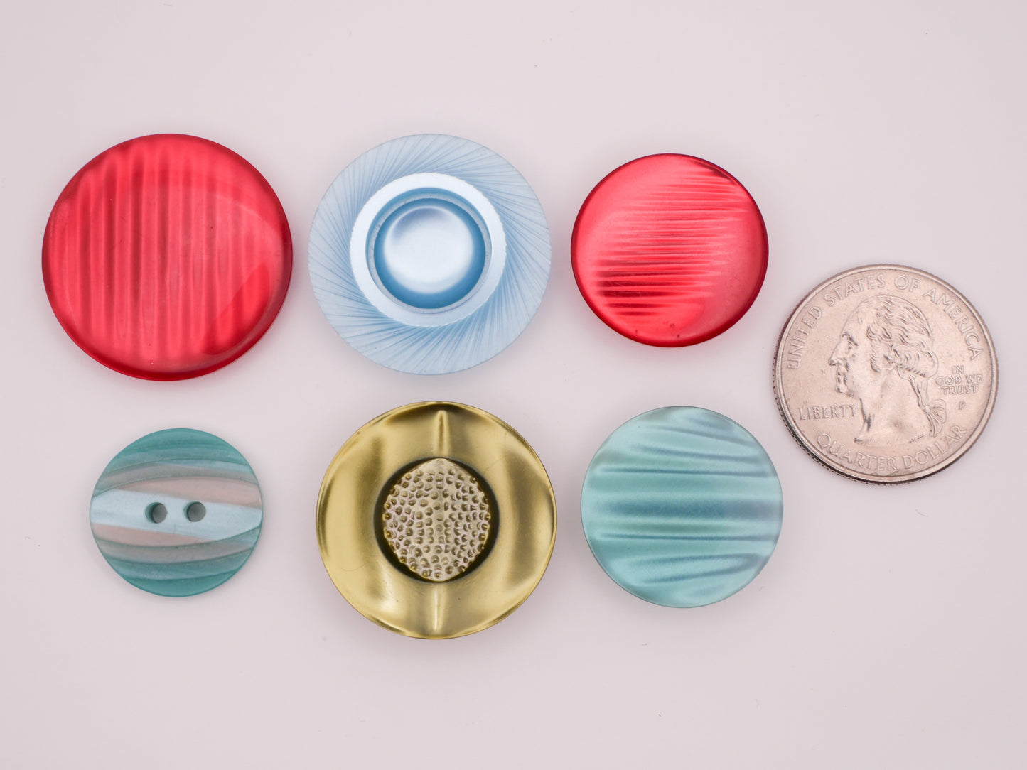 Pearlized Plastic Red Aqua Green Vintage Plastic Button Various 21-26mm