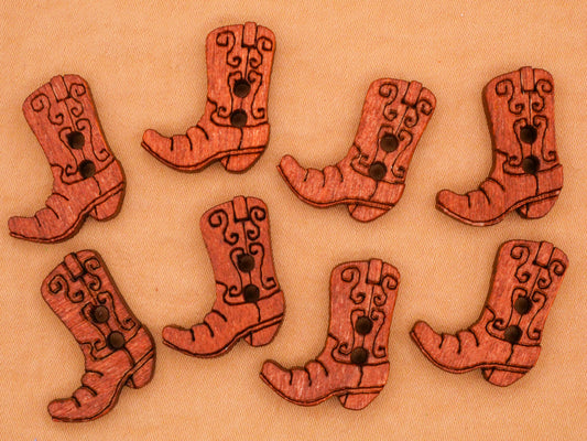 Cowboy Boot Laser Cut Wood Set of Eight Buttons 17x20mm