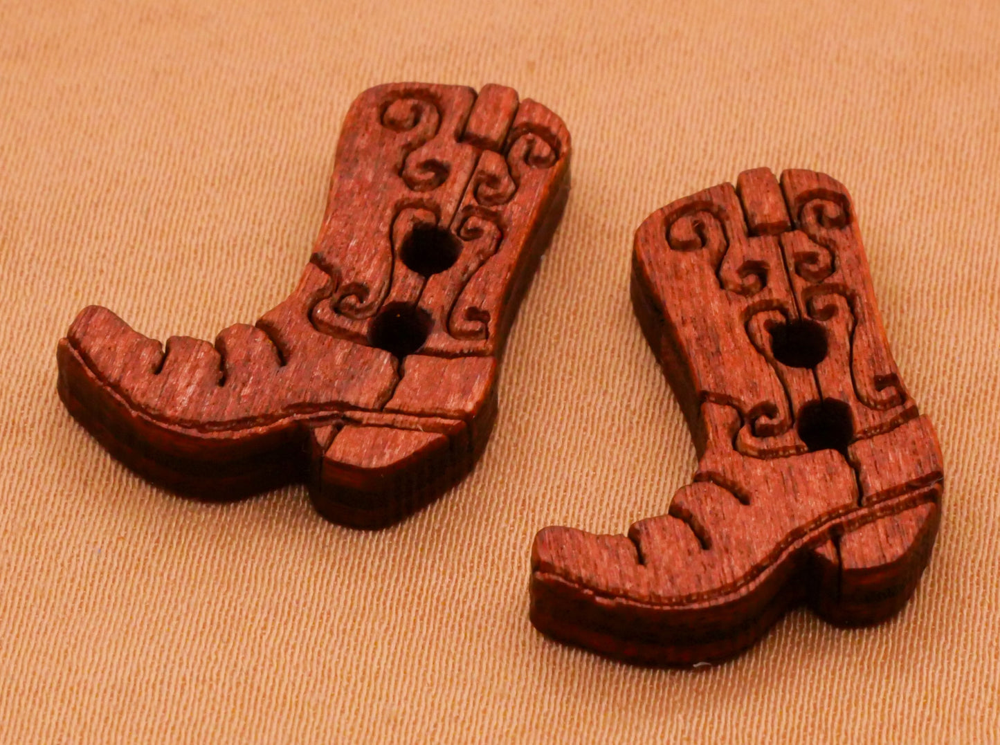 Cowboy Boot Laser Cut Wood Set of Eight Buttons 17x20mm