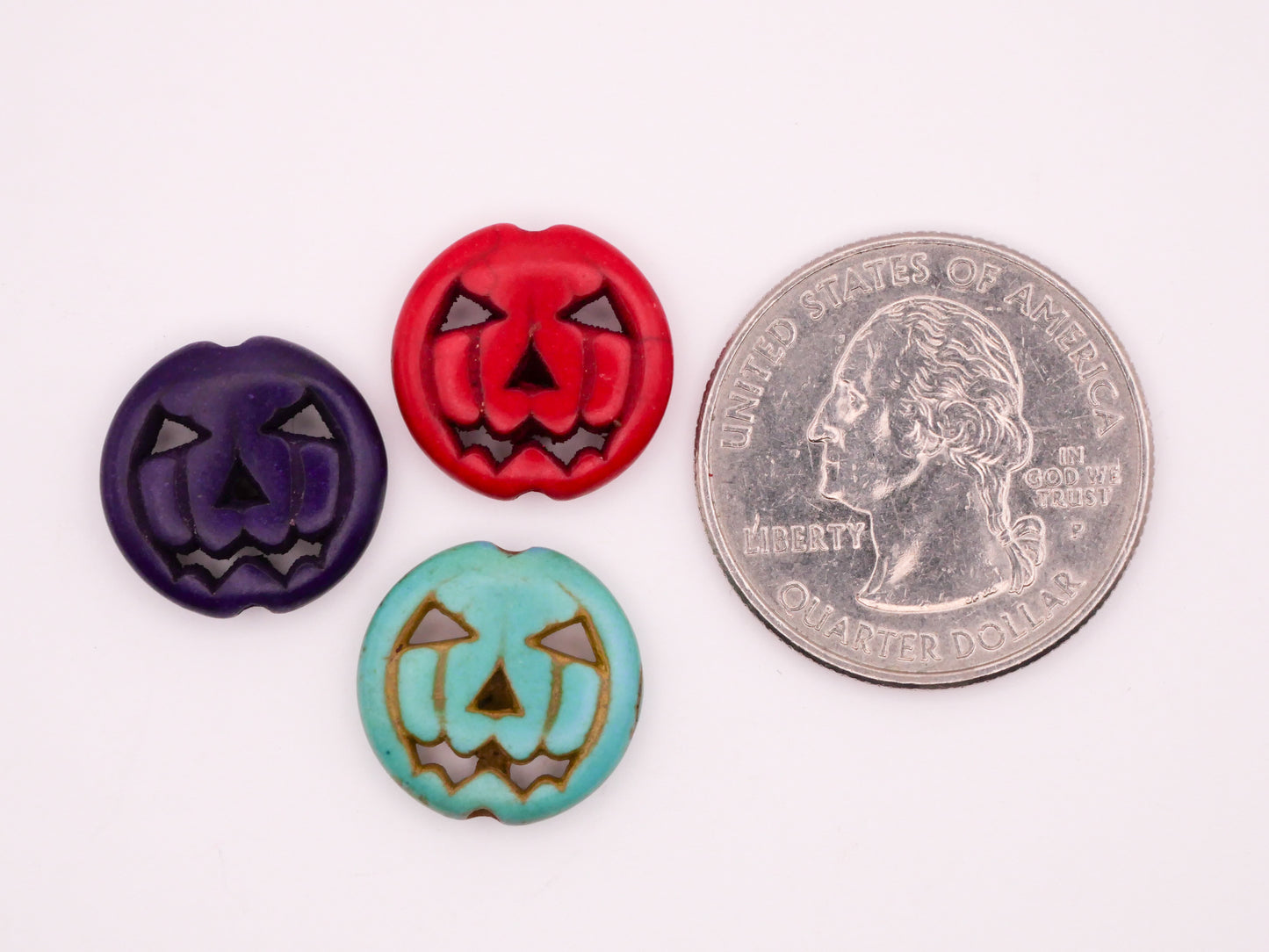 Jack O' Lantern Pumpkin Carved Stone Set of Ten Beads Embellishments 15mm
