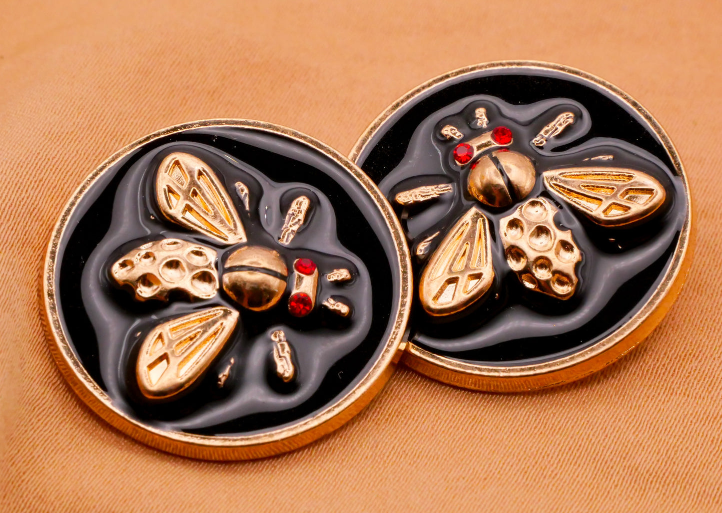 Insect Red Rhinestone Eyes Black Enamel Metal Button 25mm