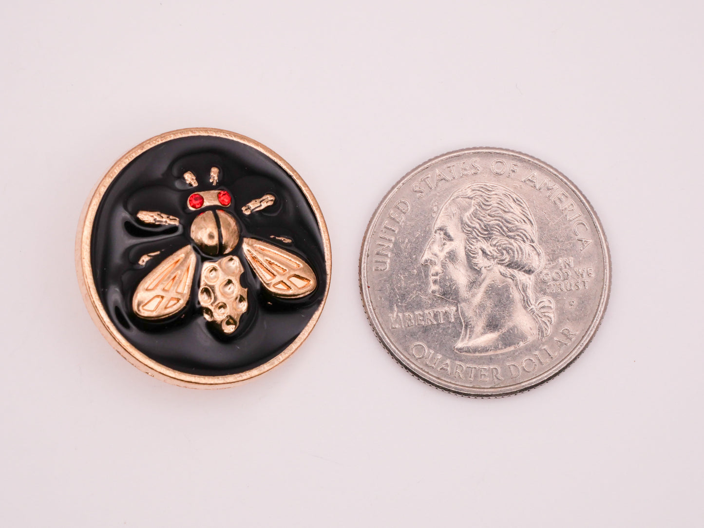 Insect Red Rhinestone Eyes Black Enamel Metal Button 25mm