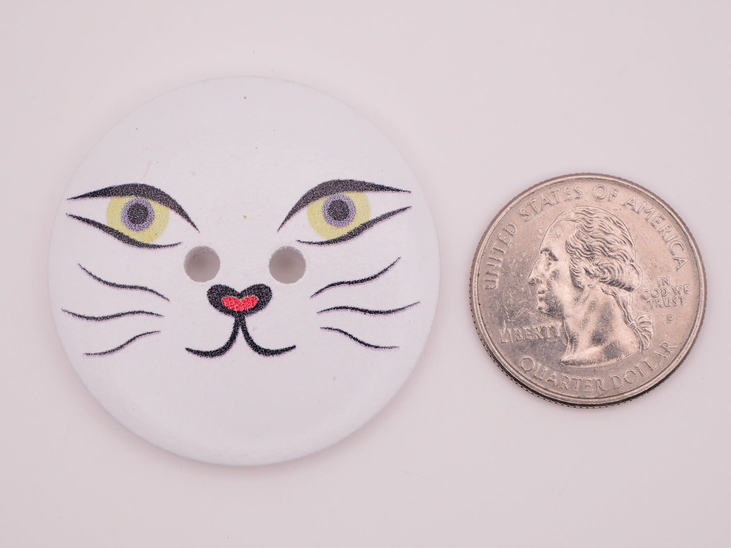 Cat Kitty Face Green Eyes Large Wood Pair of Buttons 40mm