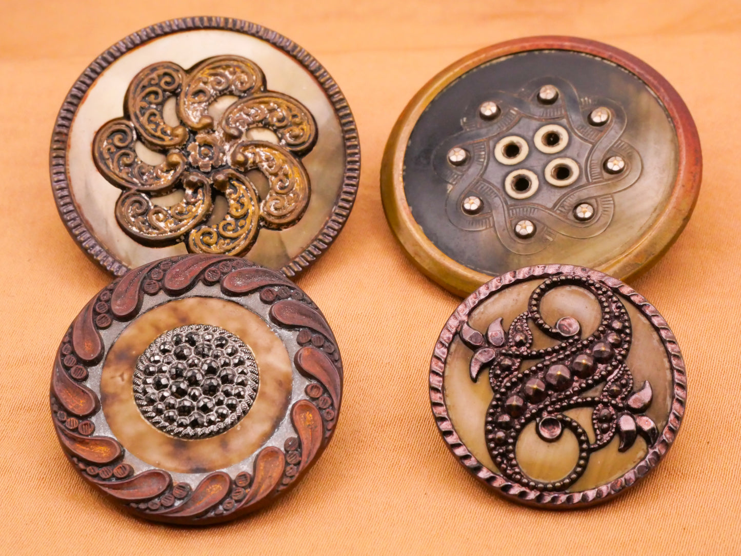 Victorian Celluloid Swirl Star Steel Cut Metal Button Various 27-38mm