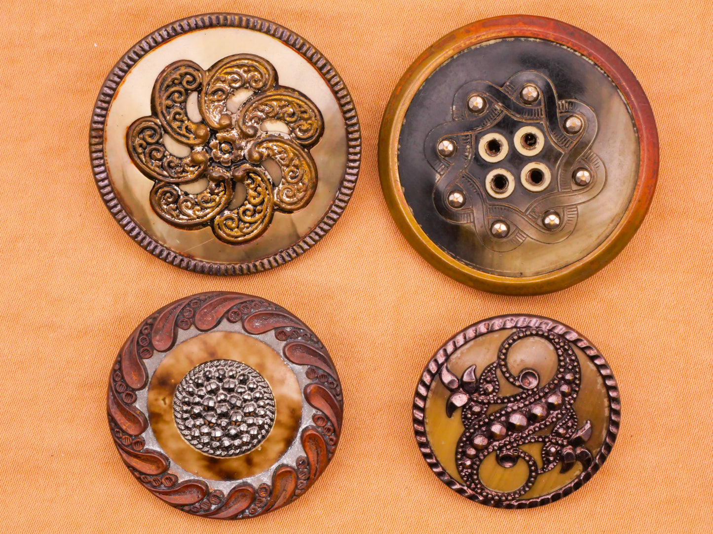 Victorian Celluloid Swirl Star Steel Cut Metal Button Various 27-38mm