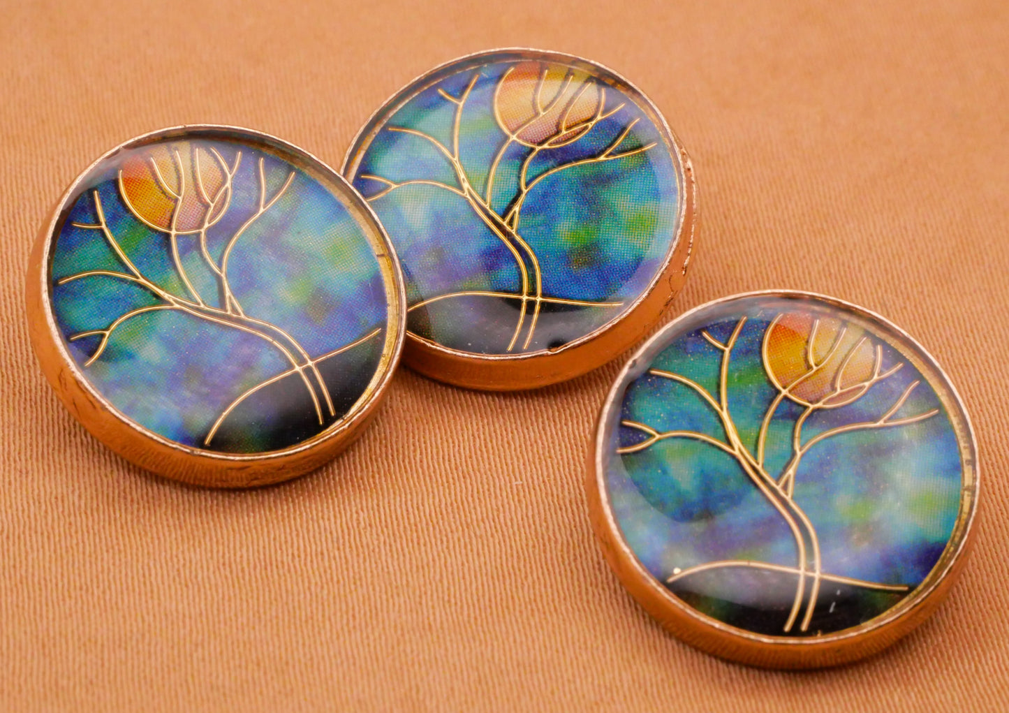 Tree Fall Full Moon Resin Plastic Gold Metal Button 18mm