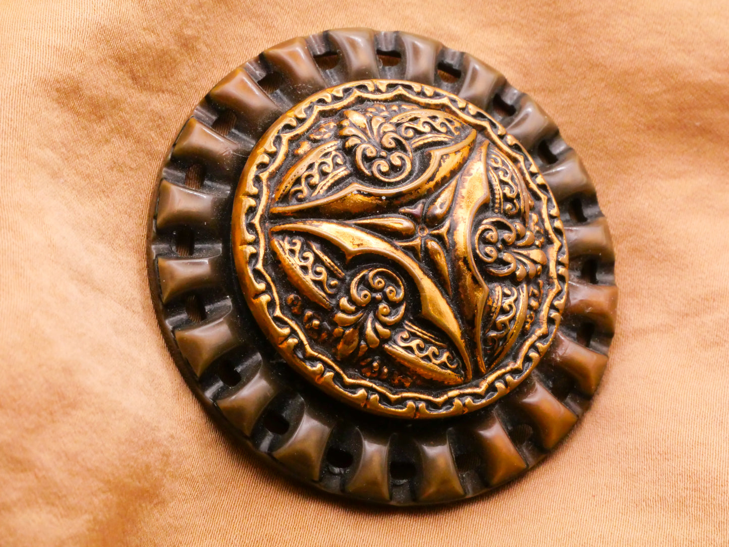 Celluloid Metal Medallion Vintage Plastic Extra-Large Button 54mm