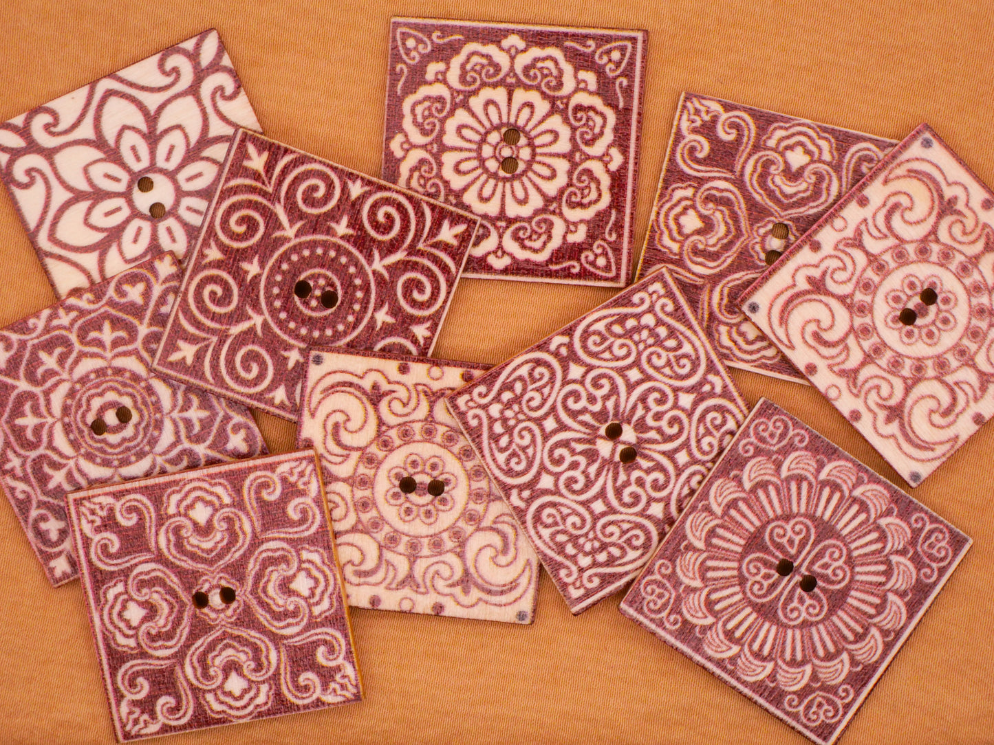 Terracotta Tile Old World Look Wood Set of Ten Buttons 30mm
