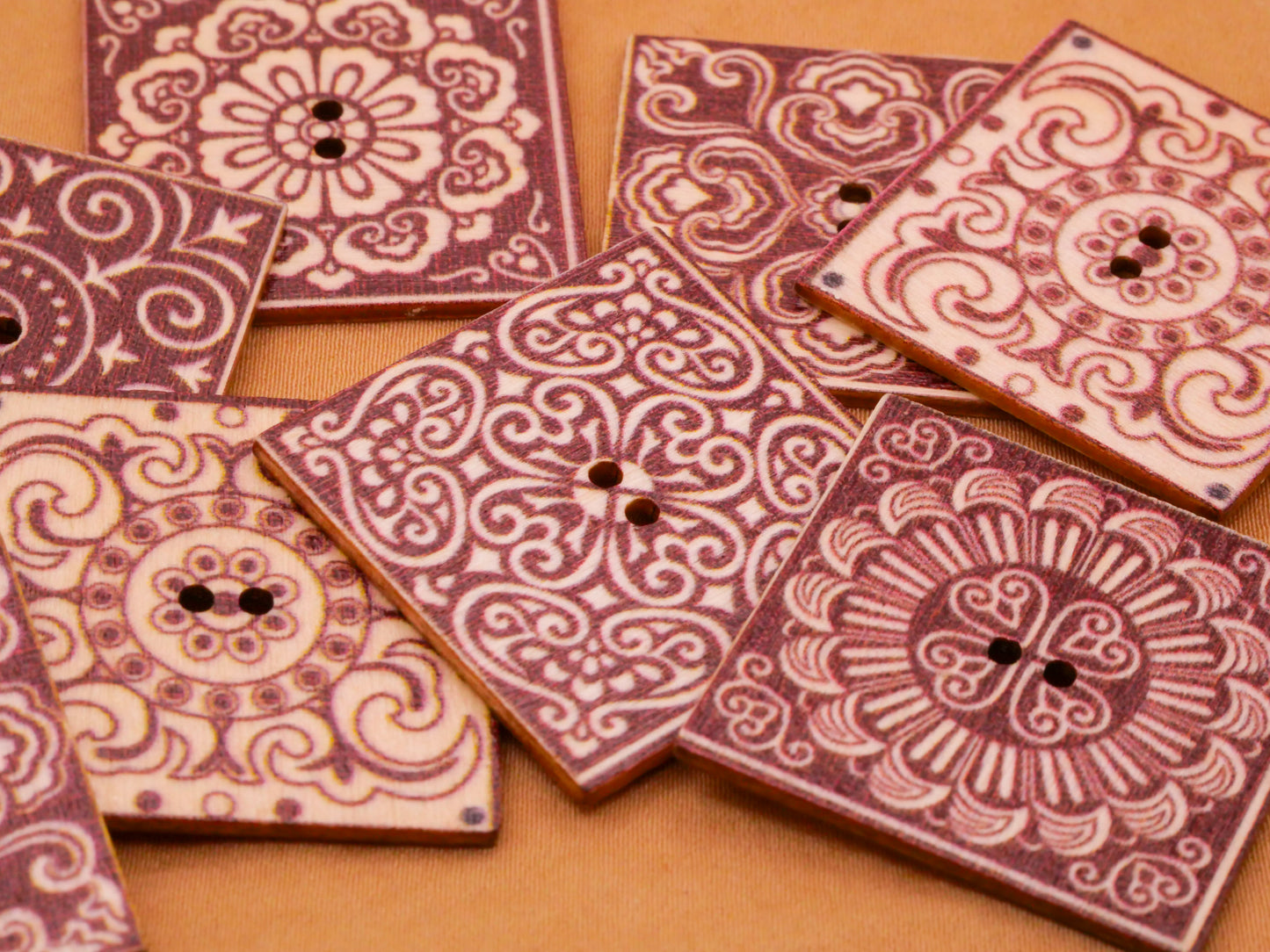 Terracotta Tile Old World Look Wood Set of Ten Buttons 30mm