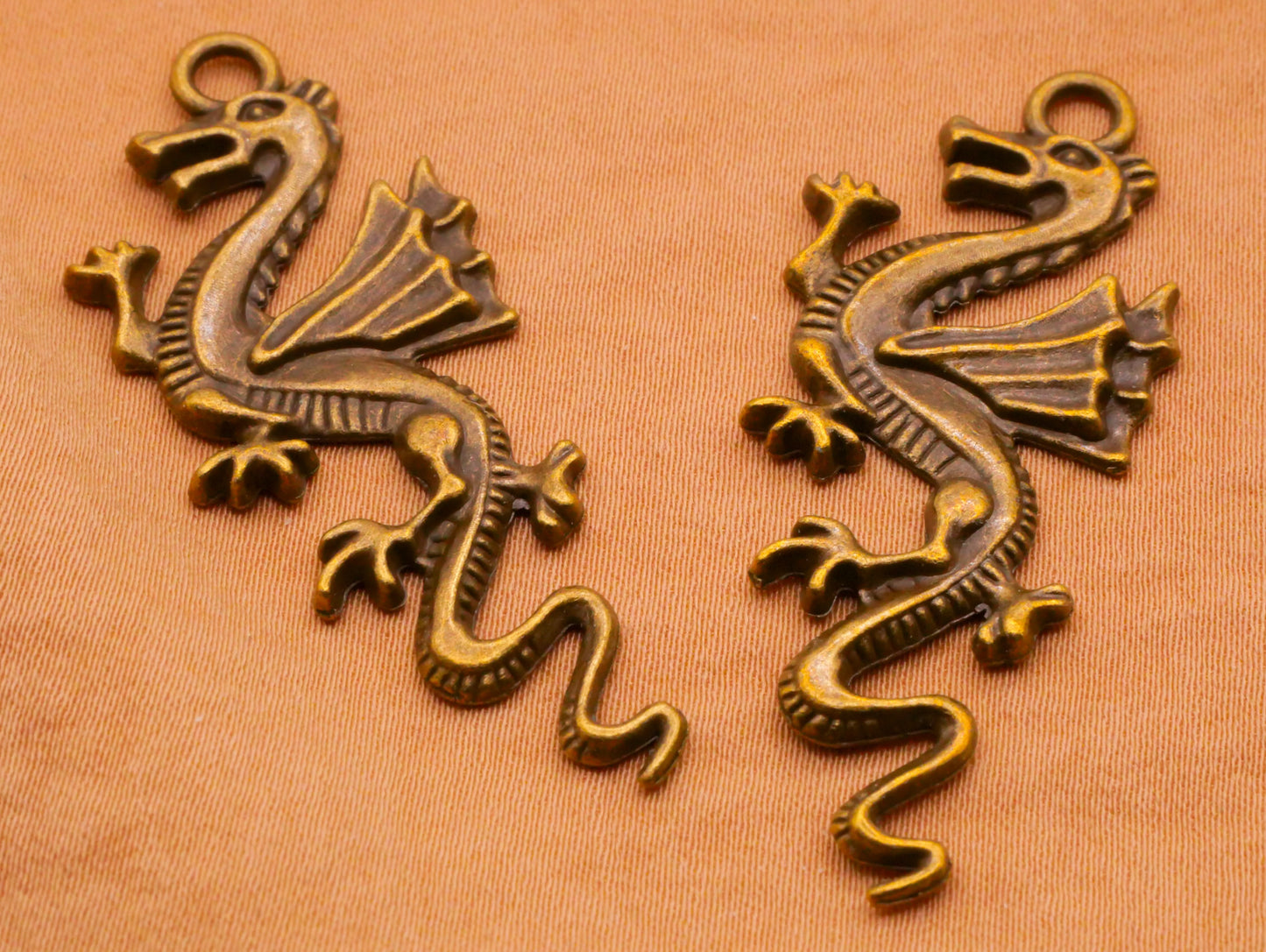 Dragon Wings Bronze Metal Large Pair of Charms Embellishments 20x48mm