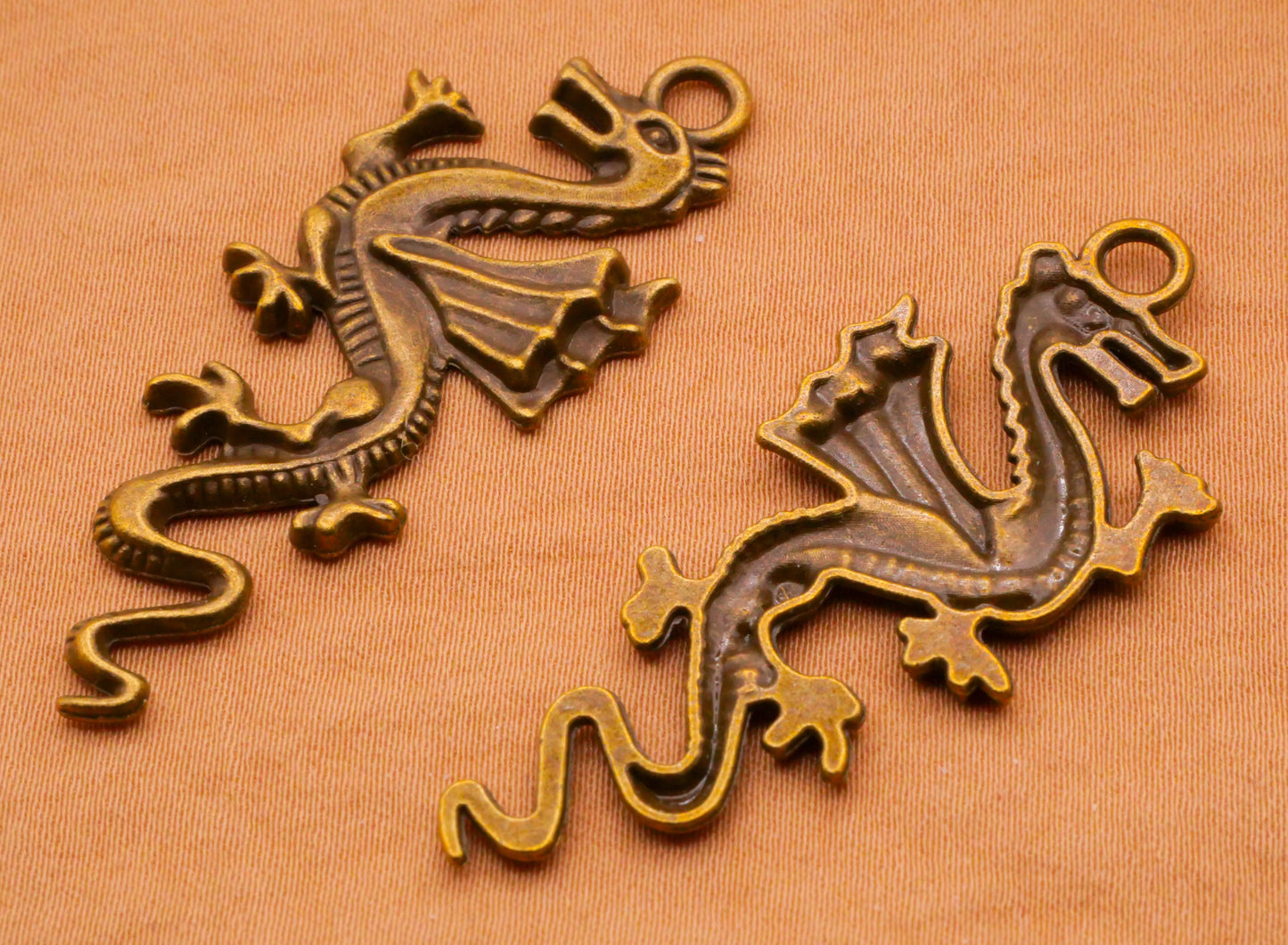 Dragon Wings Bronze Metal Large Pair of Charms Embellishments 20x48mm