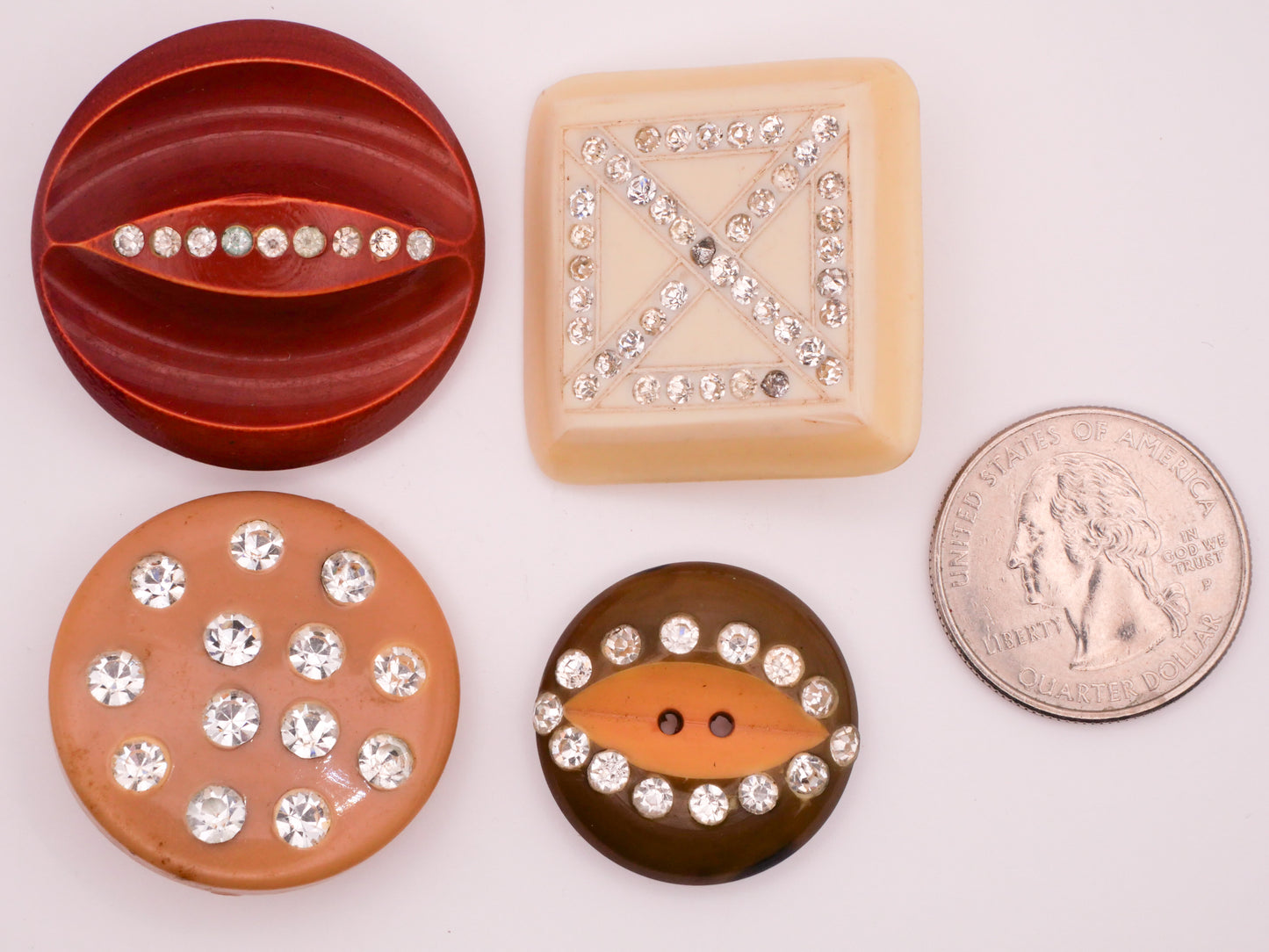 Rhinestone Eye X Celluloid Early Plastic Vintage Button Various 24-34mm