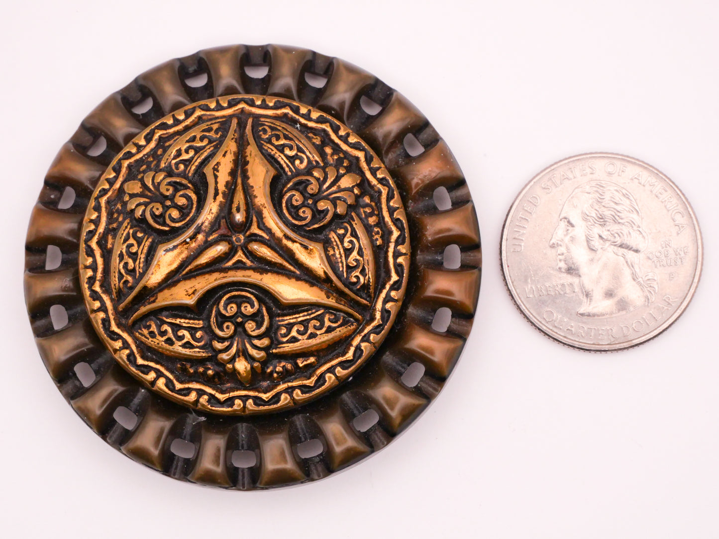 Celluloid Metal Medallion Vintage Plastic Extra-Large Button 54mm