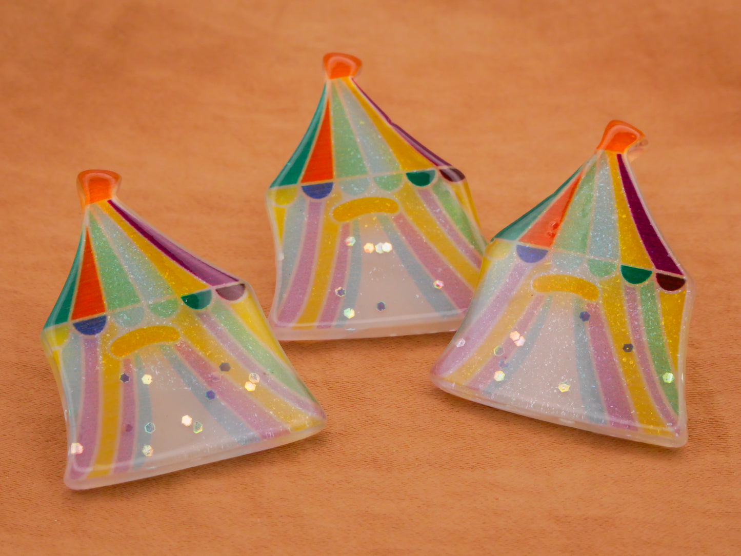 Circus Big Tent Striped Glitter Plastic Button 26x32mm