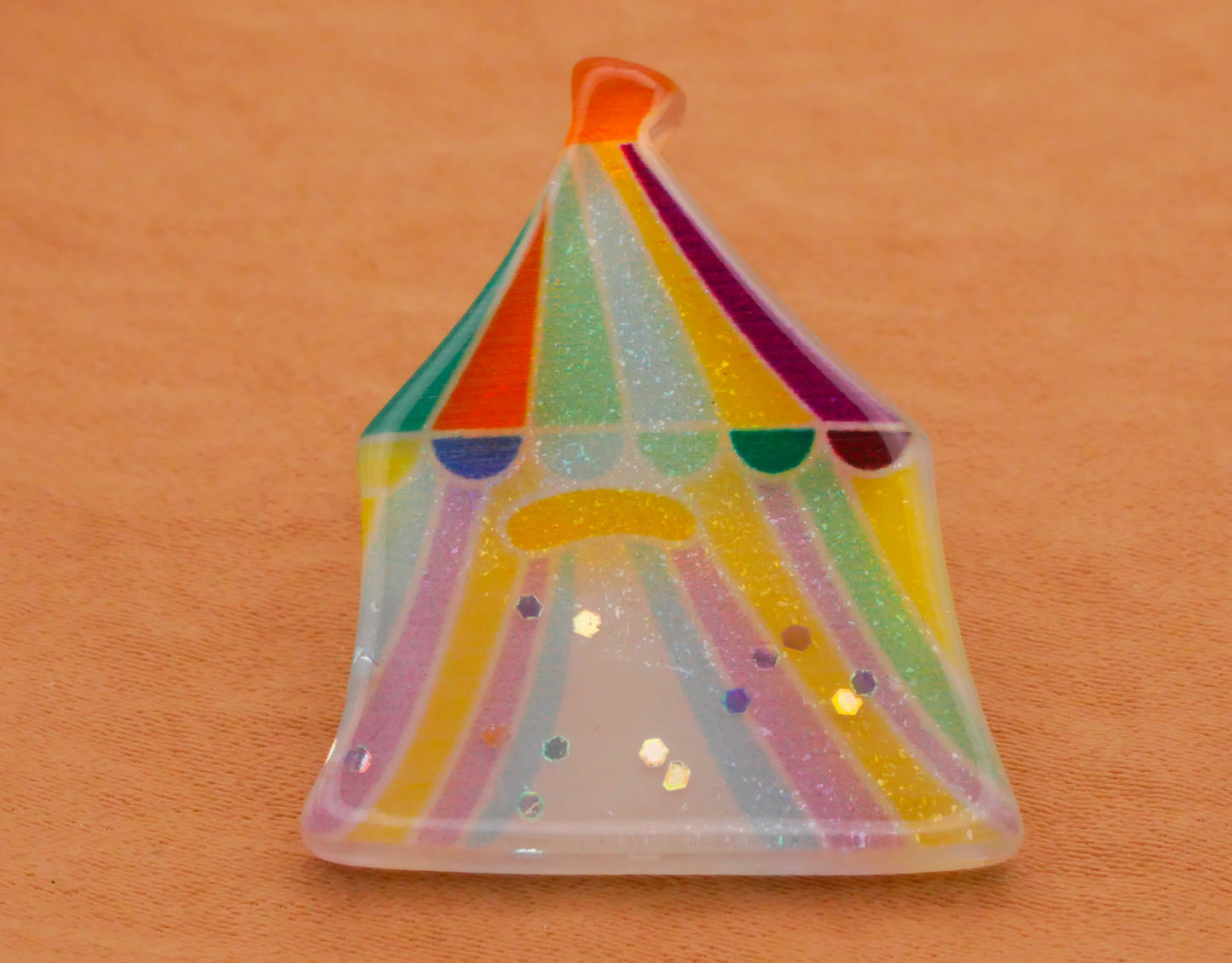 Circus Big Tent Striped Glitter Plastic Button 26x32mm