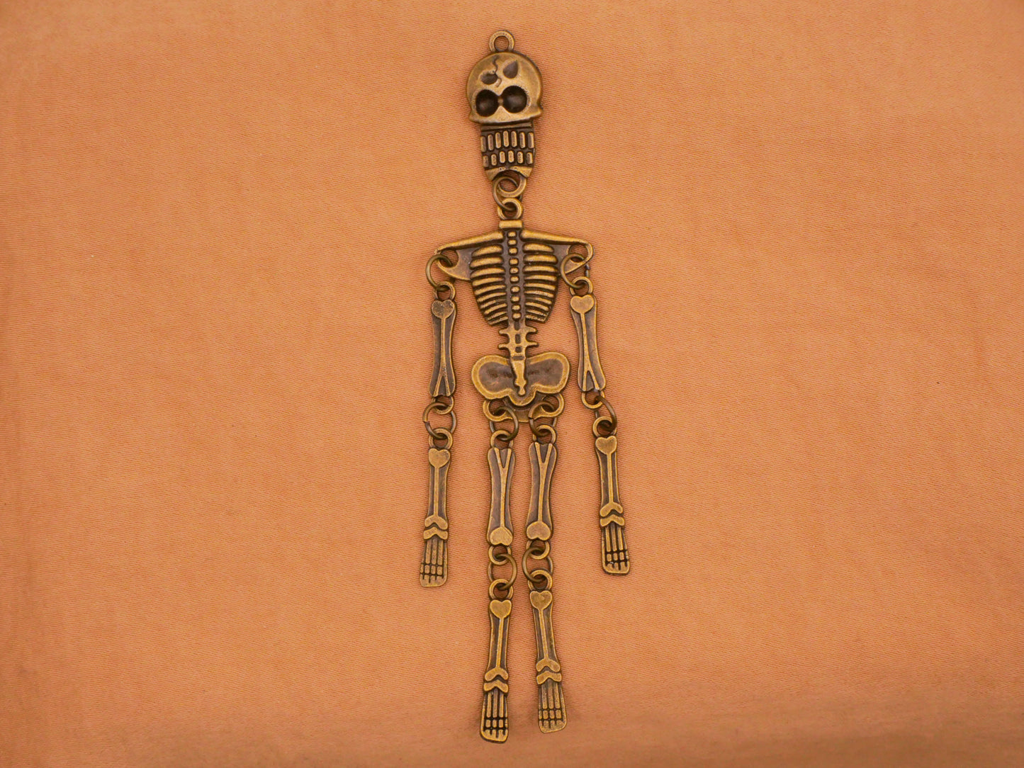 Skeleton Moveable Large Bronze Metal Charm Embellishment 22x97mm