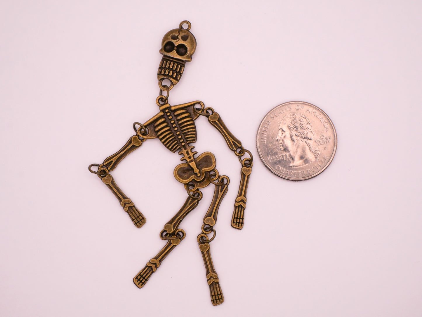 Skeleton Moveable Large Bronze Metal Charm Embellishment 22x97mm