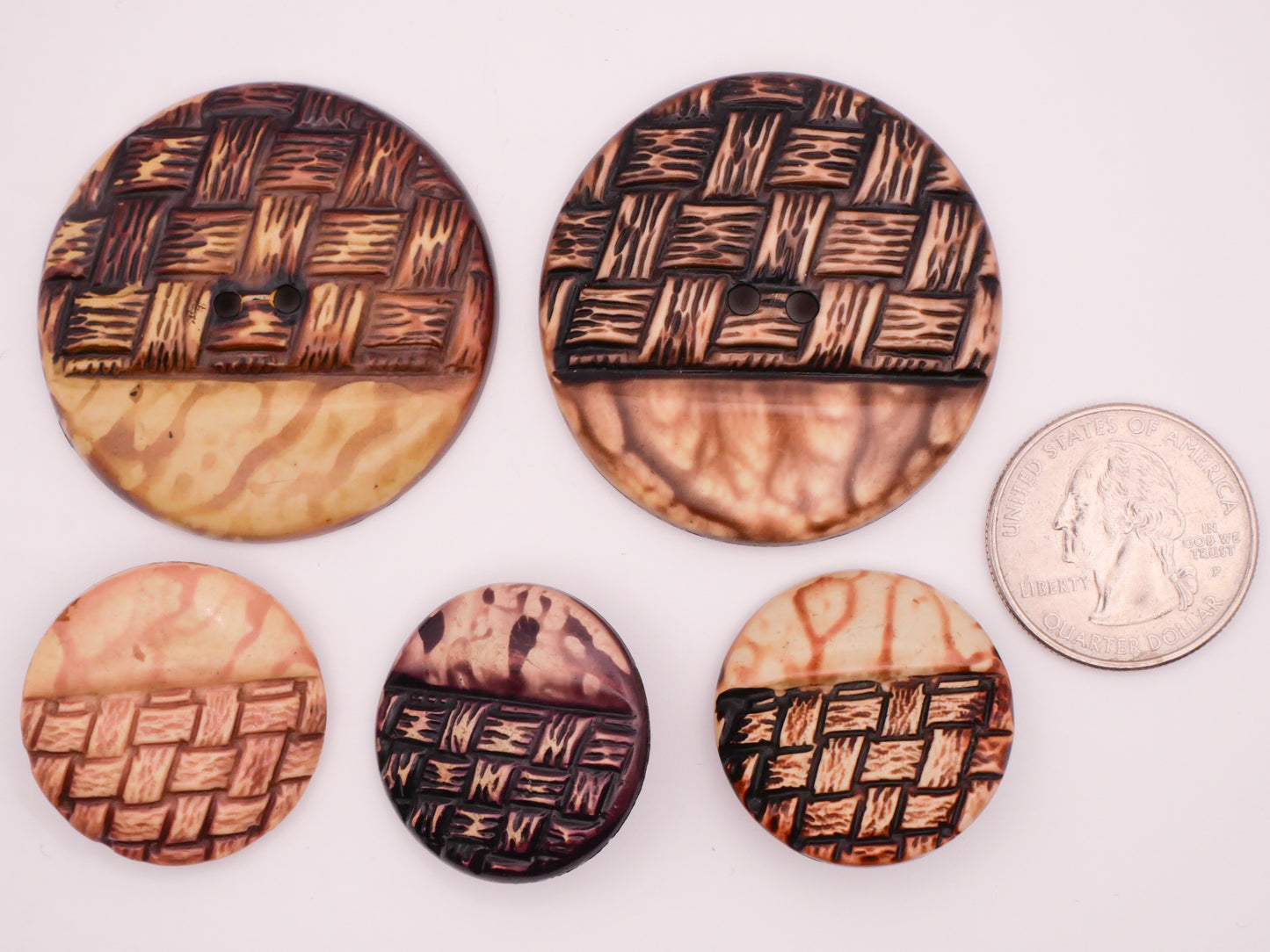Basketweave Basket Woven Celluloid Early Plastic Button Various 26-43mm