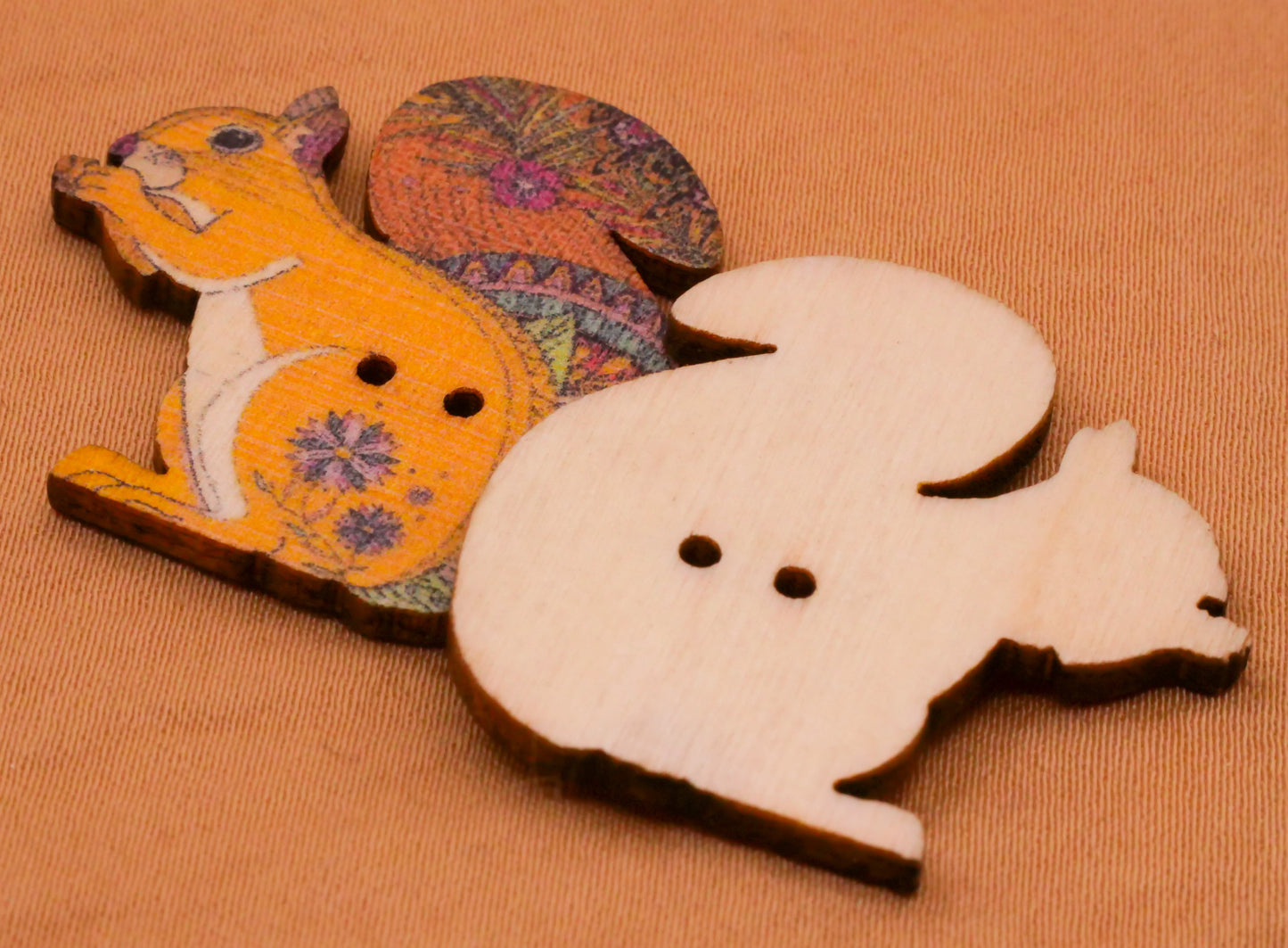 Squirrel Colorful Pattern Wood Set of Ten Buttons 28x30mm