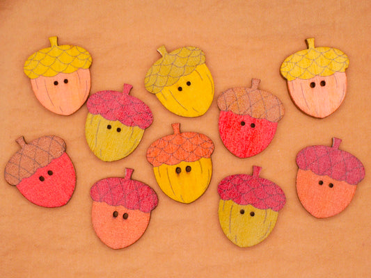 Acorn Fall Colors Wood Set of Ten Buttons 23x27mm