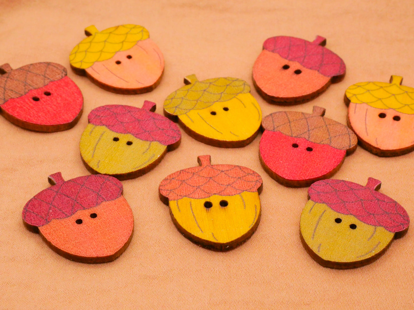 Acorn Fall Colors Wood Set of Ten Buttons 23x27mm