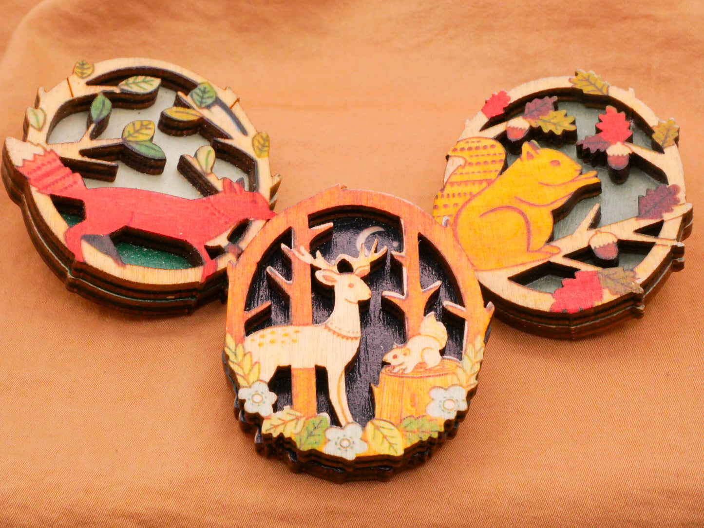 Fox Deer Squirrel Layered Laser Cut Wood Large Button Various 40x49mm