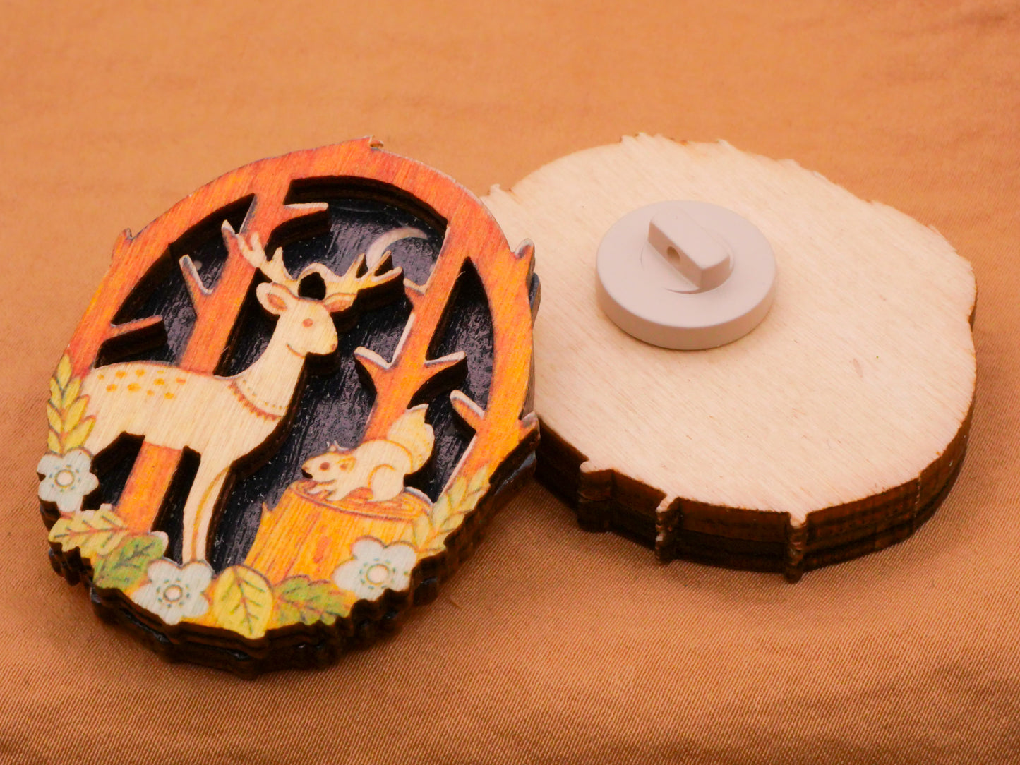 Fox Deer Squirrel Layered Laser Cut Wood Large Button Various 40x49mm