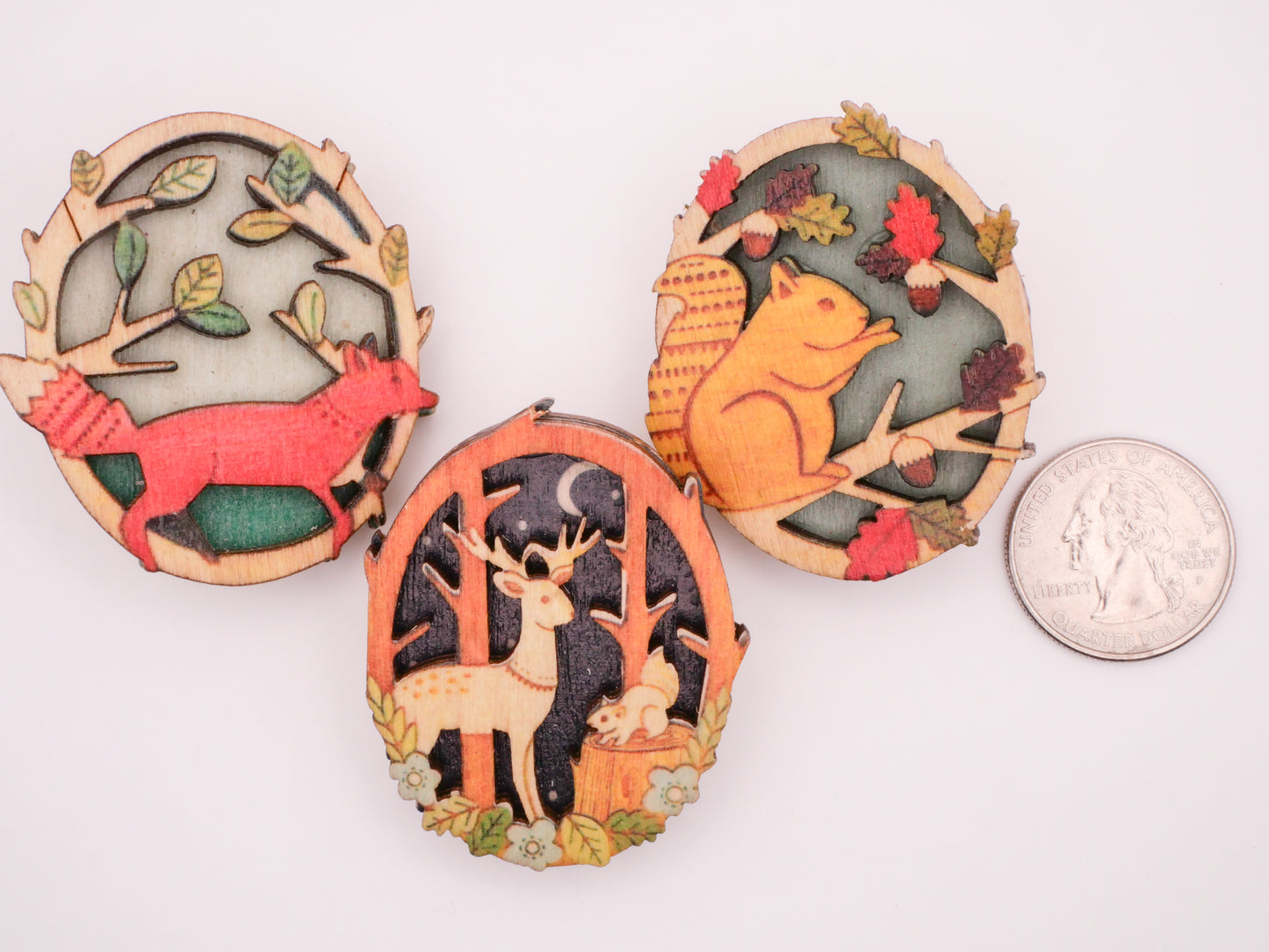 Fox Deer Squirrel Layered Laser Cut Wood Large Button Various 40x49mm