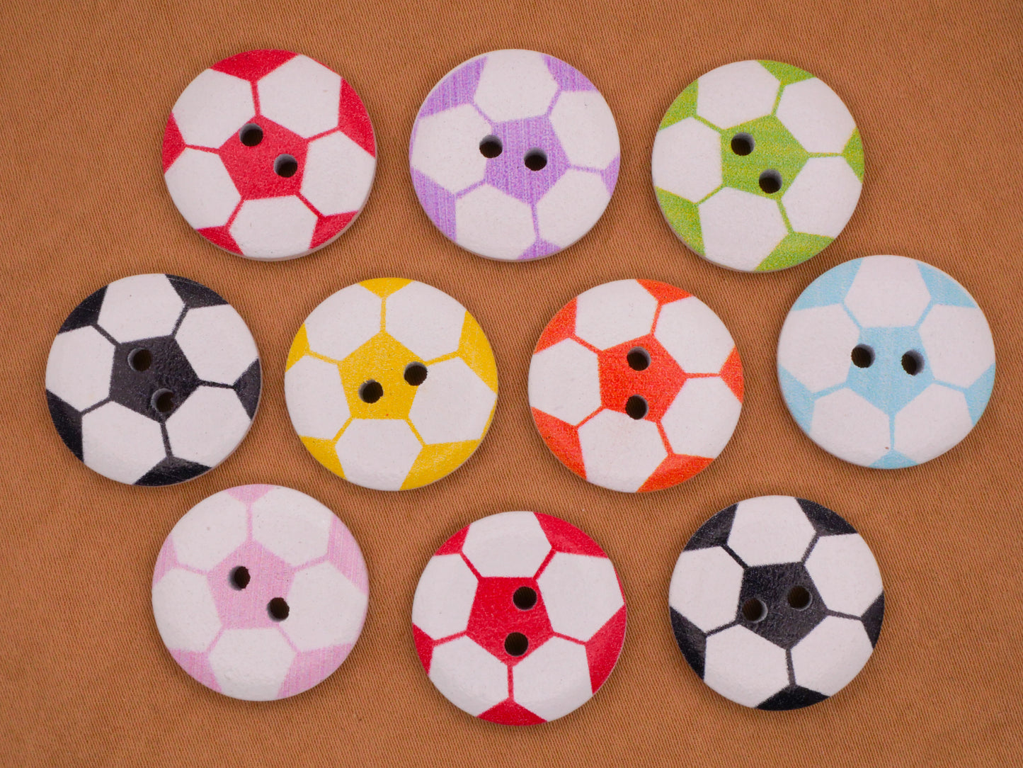 Soccer Ball Colorful Wood Set of Ten Buttons 20mm