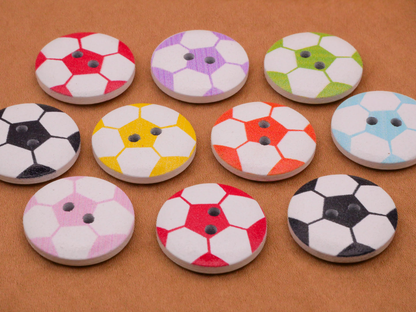 Soccer Ball Colorful Wood Set of Ten Buttons 20mm