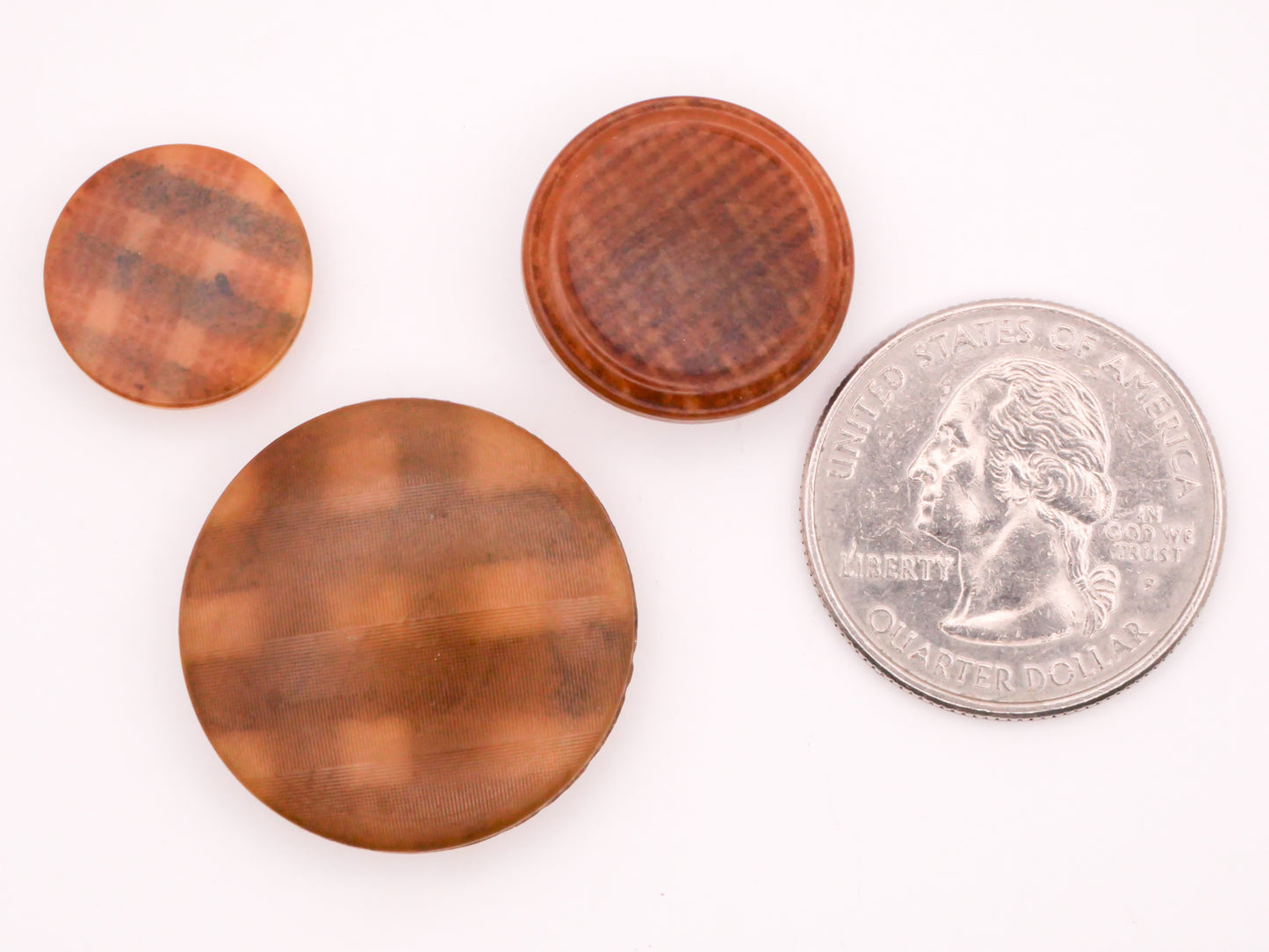Plaid Vegetable Ivory Tagua Nut Vintage Set of Three Buttons 15-26mm