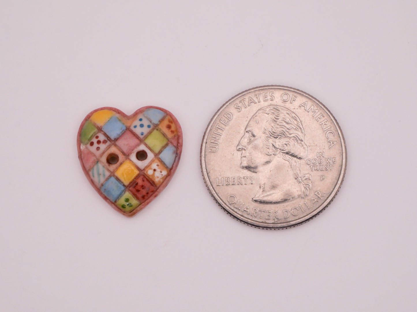 Heart Patchwork Hand-Painted Porcelain Ceramic Button 18x19mm
