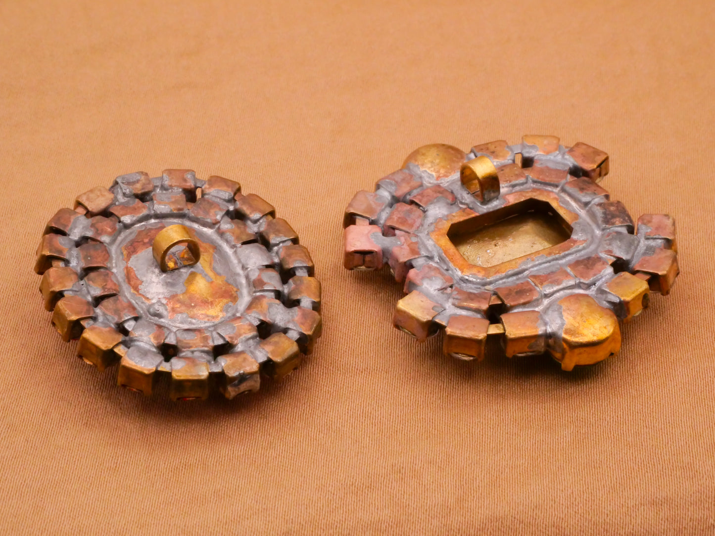 Czech Glass Rhinestone Red Green Vintage Large Metal Button Various 29-38mm