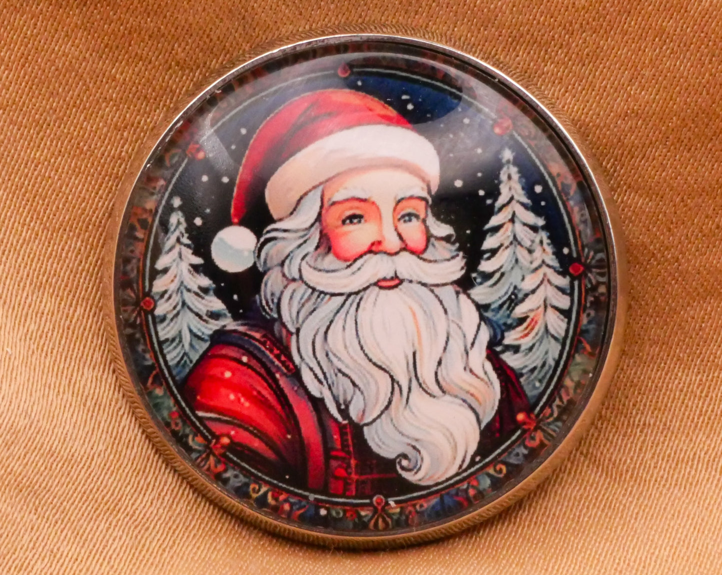 Santa Claus Night Scene Glass Dome Metal Button Various 27-28mm