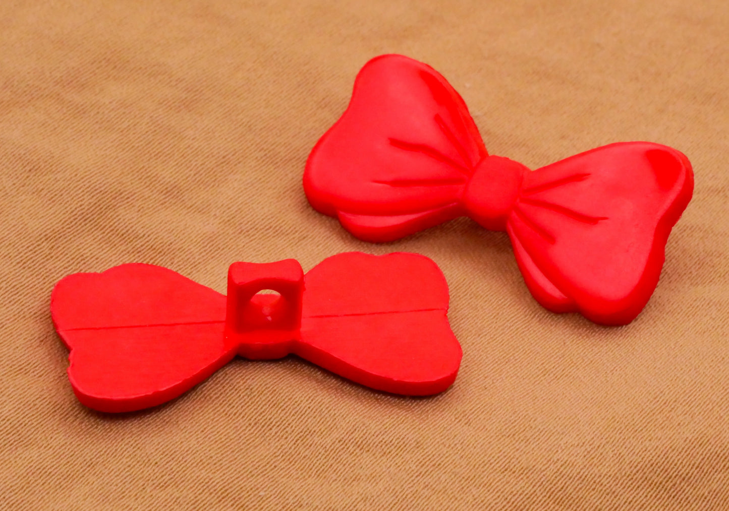 Bow Red Vintage Plastic Pair of Buttons 14x28mm