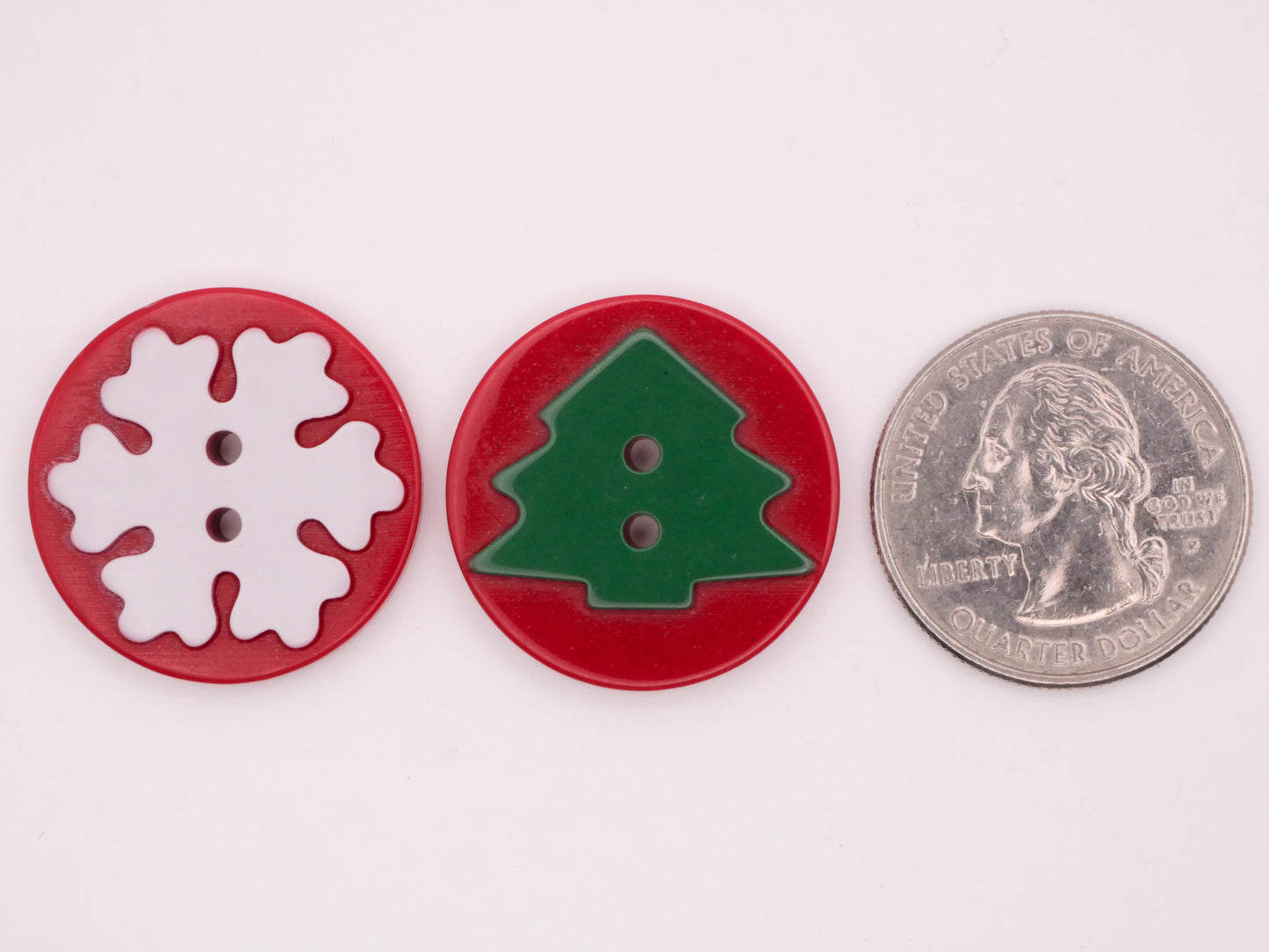Snowflake Pine Christmas Tree Red Plastic Pair of Buttons Various 25mm
