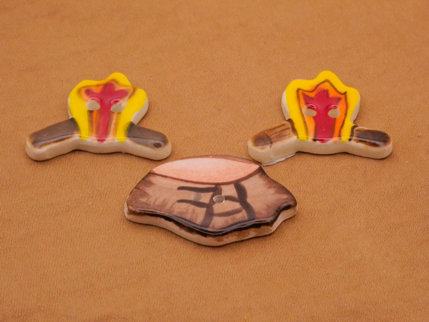 Campfire Tree Stump Hand-Painted Ceramic Button Various 21-31mm